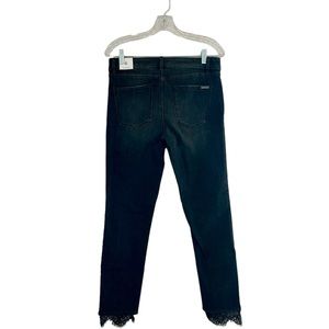 NWT White House Black Market Black Skinny Jeans Lace Bottom Size 6